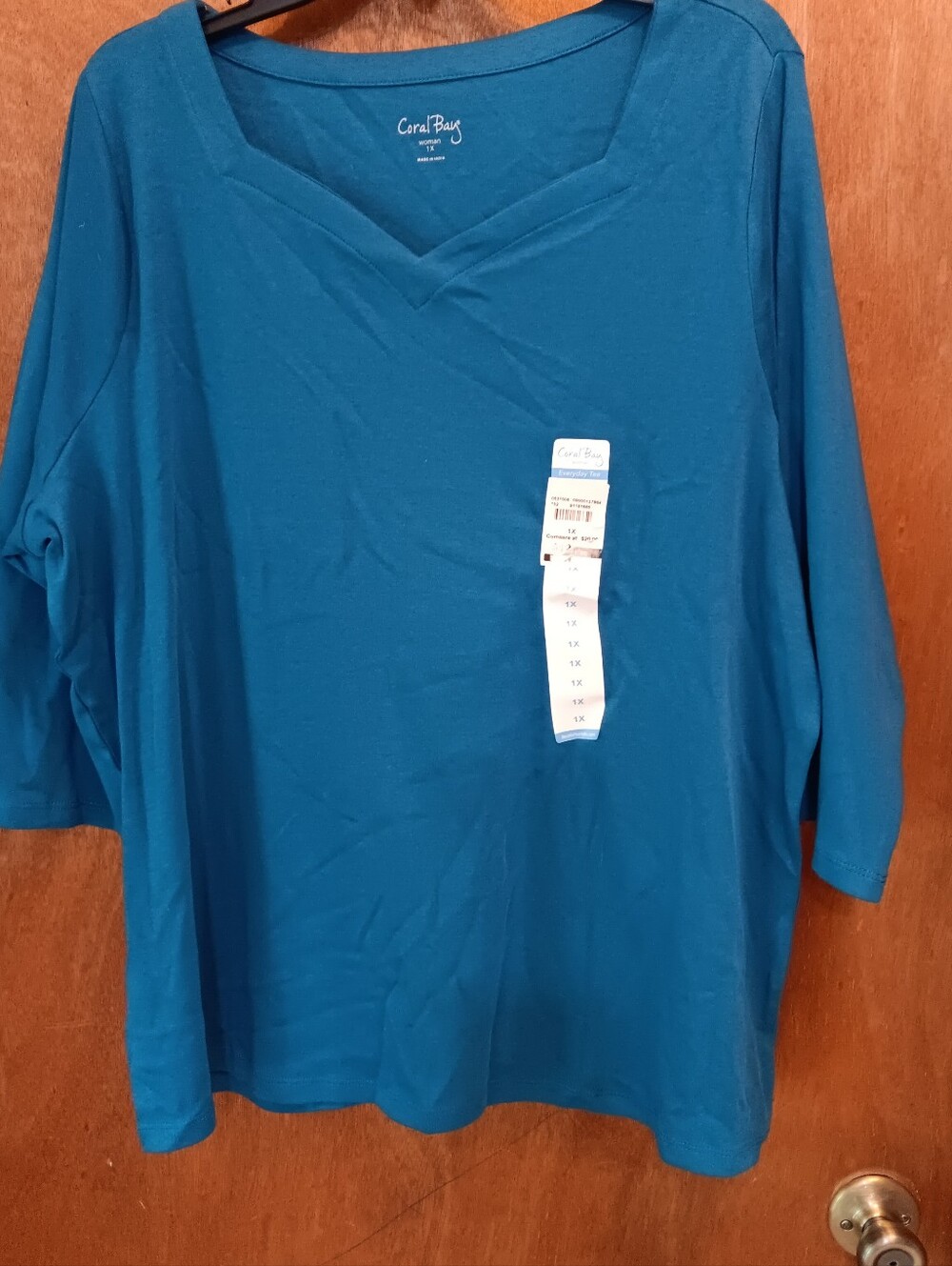 Coral Bay Teal V-Neck Long Sleeve Women’s Top